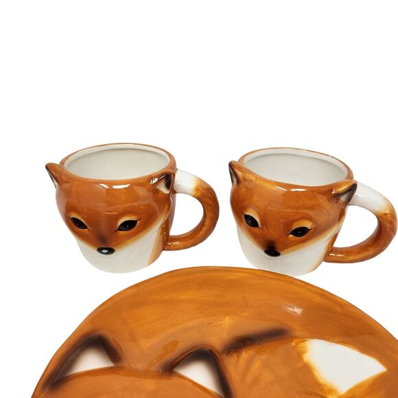 Lot Of 4 Red Fox Plate & Coffee Mug Set Autumn Fall Serving Decor Collectibles - Picture 5 of 11